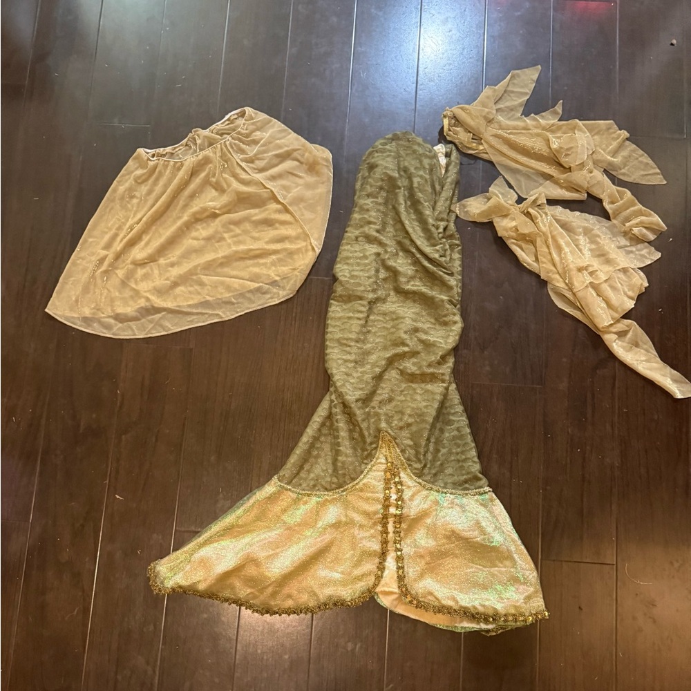 Small adult Green tail mermaid costume with gold accessories